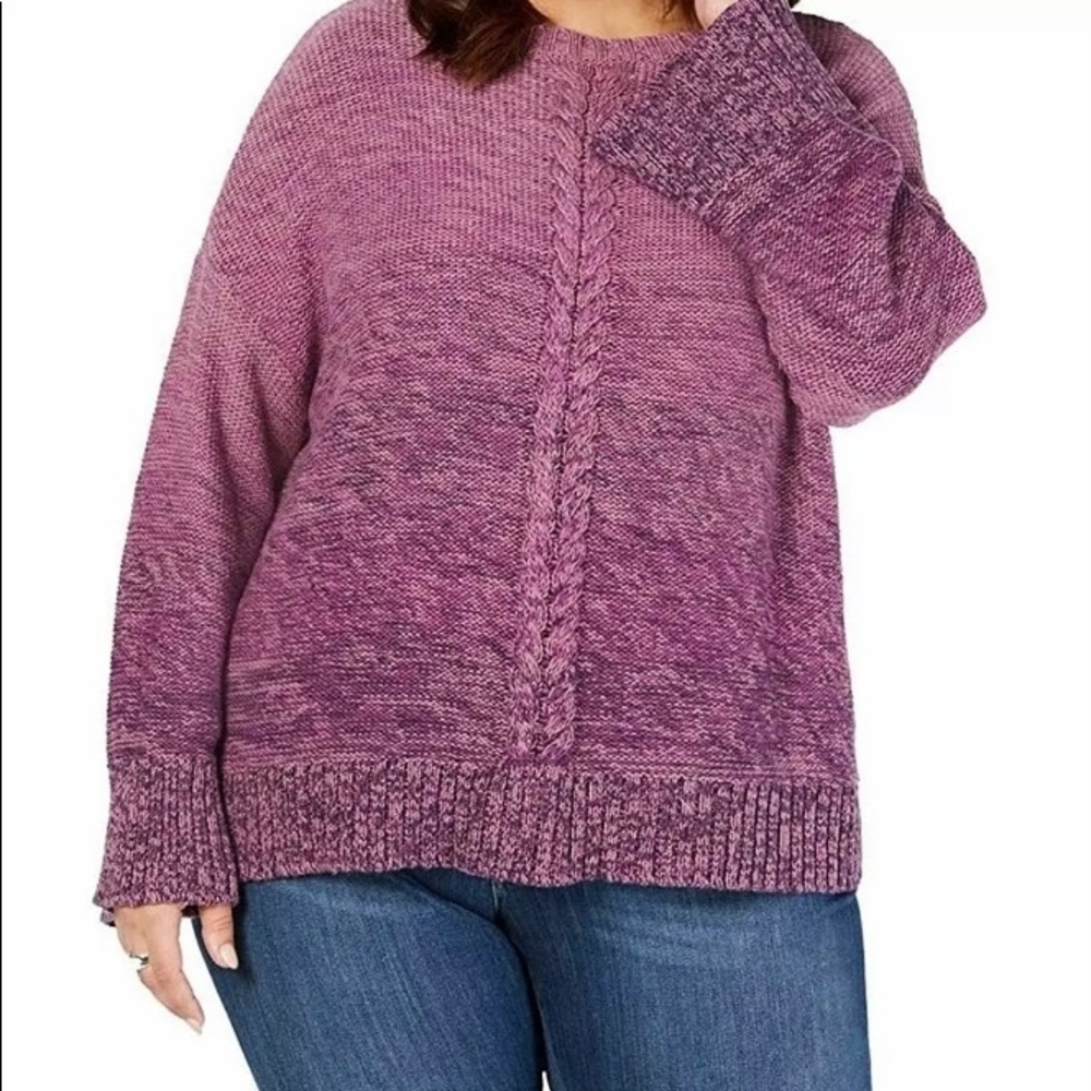 Style & Co. Women's Plus Size Ombre Braided Trim Sweater‎ Purple Size 2X